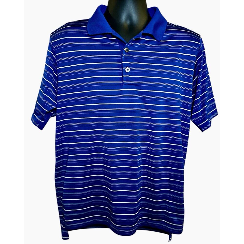 Adidas Golf Polo Shirt Mens Medium M ClimaCool Blue‎ Striped Short Sleeve